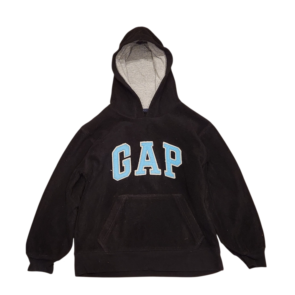 Gap Kids Medium Heavy Polar Fleece Hoodie Black Partched Logo